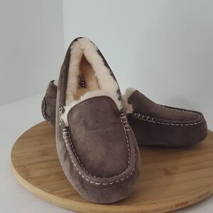 UGG Ansley Slipper Espresso Suede Wool Loafer Moccasin Women US 11 EU 42 New